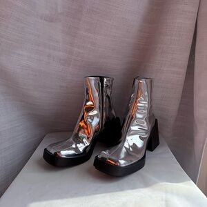Shiny Silver Heeled Ankle Boots